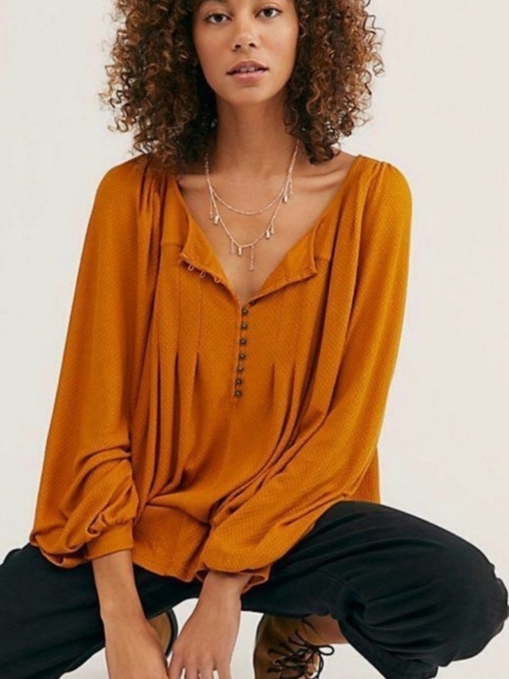 Free People Devin Henley Long-Sleeve Button Top
